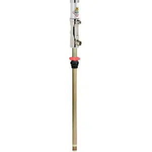 A gold pole with a red handle and some white stuff