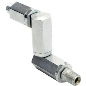 A picture of an angle connector with the nut bent down.