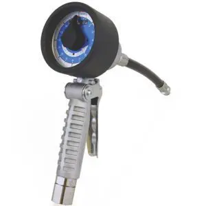 A black and silver hose with a blue light