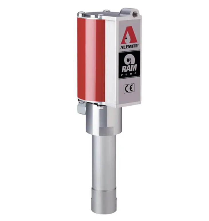 A red and white device is on top of a metal pole.