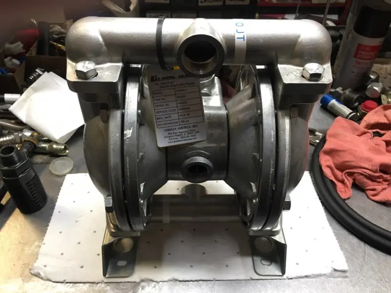 A close up of the air operated diaphragm pump