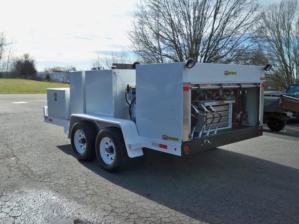 Taylor Pump & Lift lube trailer equipped with oil transfer pumps, hose reels, and tanks designed for field maintenance and fleet service.
