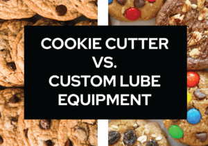 A collage of different types of cookies with the words " cookie cutter vs. Custom lube equipment ".