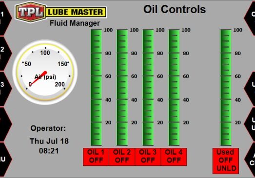 A screen shot of the lube master oil control system.