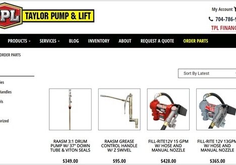 A picture of the website for taylor pump and lift.